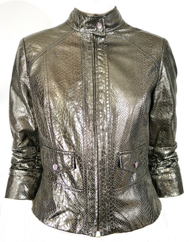 Peck and Peck Vtg 90s Silver Cropped Metallic Snake Moto Jacket Top 8 Y2K - Picture 4 of 8
