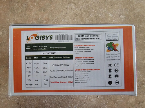 Logisys Computer Power 550 W 20+4 Pin ATX Desktop Power Supply w/ 120mm Fan - Picture 2 of 3
