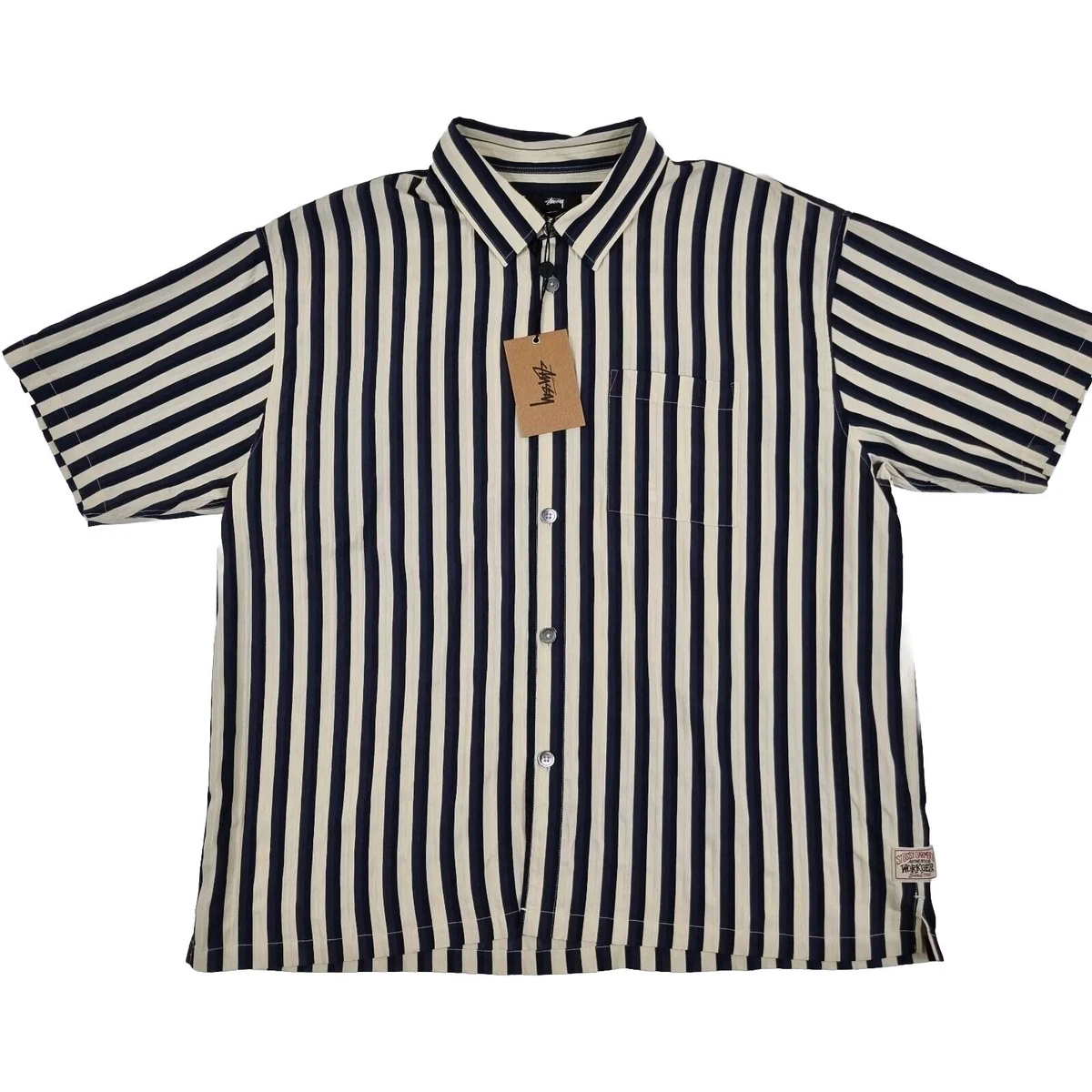 Stussy Short Sleeve Striped Casual Button-Down Shirts for Men for