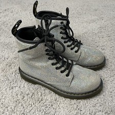 Dr Doc Martens 1460 Glitter J Boots Size 3 Kids Silver Metallic Combat Boots