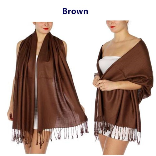 2PLY Long 78X28 Solid Silky Pashmina Shawl Wrap Stole Wool Feel Scarf - Picture 15 of 40
