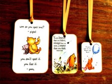 12 CLASSIC WINNIE THE POOH TAGS SMALL MEDIUM LARGS WITH OR WITHOUT SILK RIBBONS