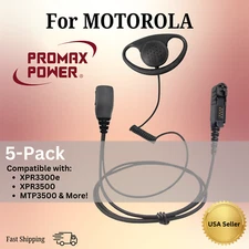 5x D-Shape Earpiece w/ PTT Mic for Motorola Radios XPR3300e, XPR3500, MTP3500