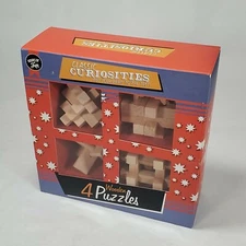 Brain Busting Puzzles, 4 Classic Wooden Puzzles, IQ Brain Teaser 3D Puzzles