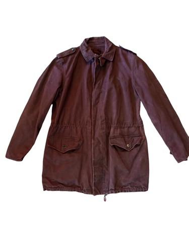 Vtg 80s Oil Cloth Coat Jacket Burgundy Drawstring M/L Made In Europe Cotton Rare - Picture 2 of 18
