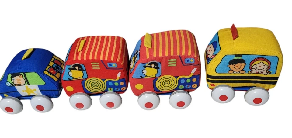Набор из 4 мягких детских игрушек Melissa & Doug K's Pull Back Town Vehicles - Изображение 4 из 4