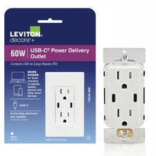 USB Wall Outlet High Power Dual Type-C/C Power Delivery 60W 6A Charger with
