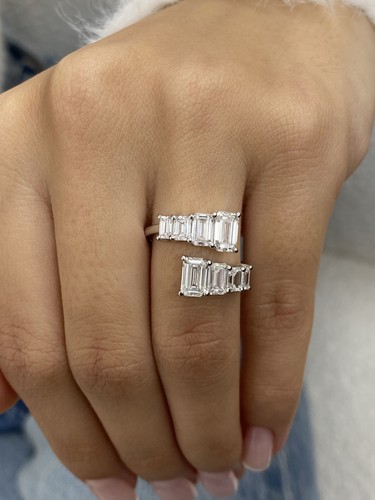 Emerald Labcreated Half Eternity Ring 2.90ct F/VS 14K White Gold - Picture 3 of 6