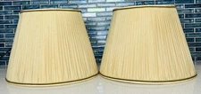 Pair Of MCM Vintage Beige Pleated Empire Fabric Lamp Shades W/ Gimp Trim (READ)