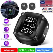 Wireless Motorcycle TPMS Tire Tyre Pressure Monitor System + 2 External Sensors
