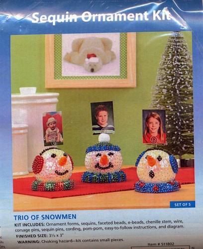 SUNRISE TRIO OF SNOWMEN SEQUIN ORNAMENT KIT SET OF 3 ADD FAMILY PICTURES - 第 1/2 張圖片