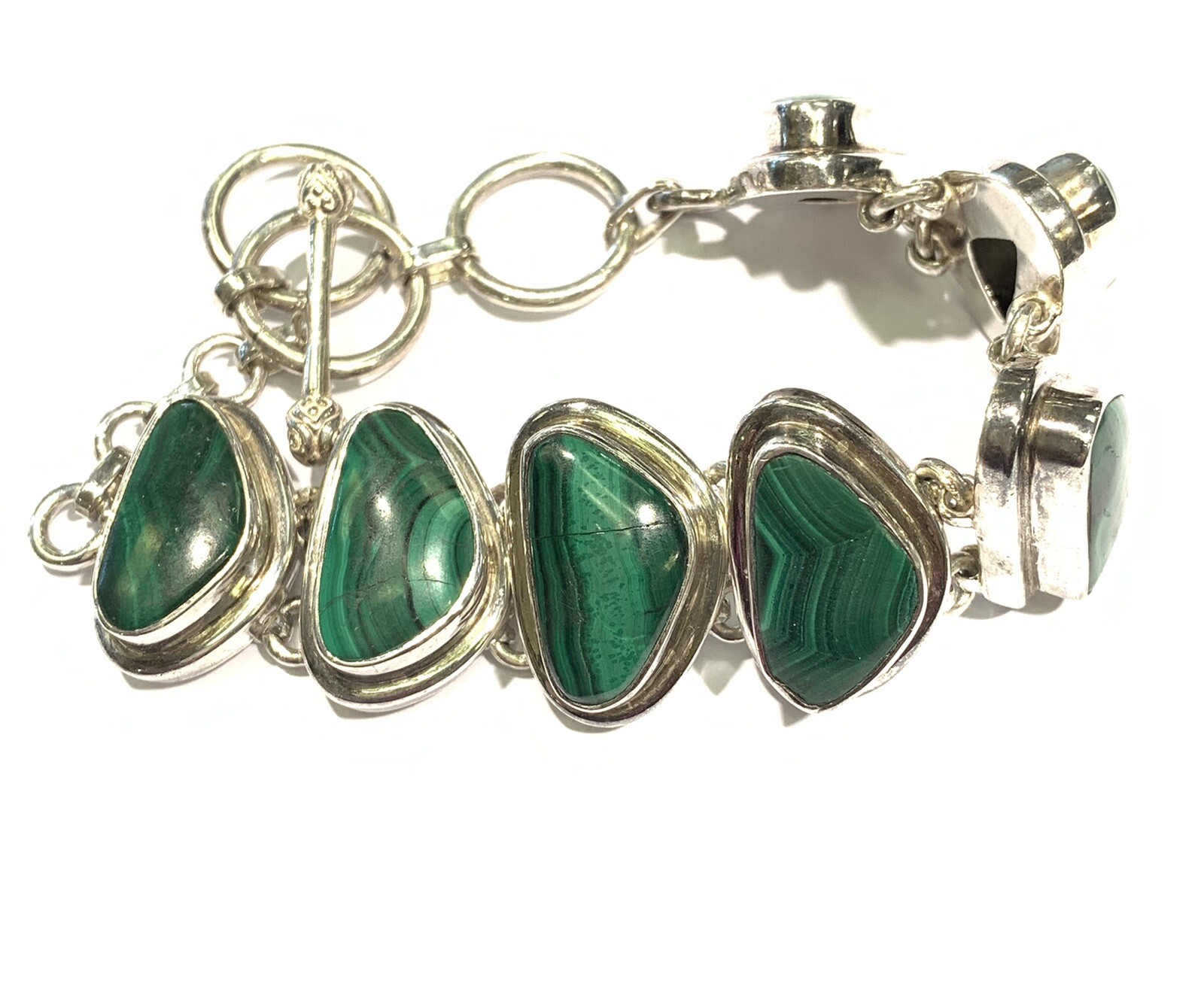 Sterling Silver Malachite Toggle Bracelet - image 11