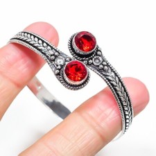 Red Garnet Gemstone Handmade 925 Sterling Silver Jewelry Bangle Sz 7-8