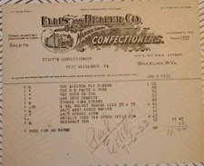 1933 Ellis & Helfer Co Confectioners Candy Billhead Receipt M&Ms Necco Beechnut