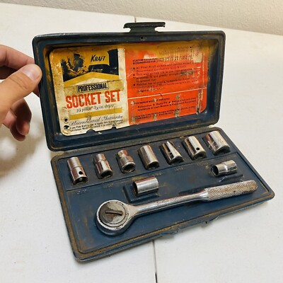 #ad Vintage PowrKraft WARDS 3 8”drive PROFESSIONAL SOCKET SET w CASE Tools $35.00