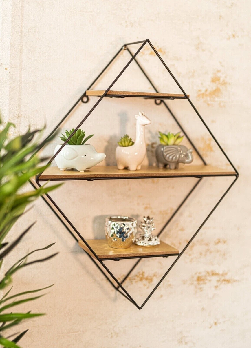 Diamond Shaped Wall Hanging Shelf Unique Display Unit Industrial Storage Rack