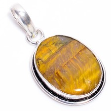 Natural Tiger Eye Protection Gemstone Handmade Jewelry Pendant 1.7" Gift For Her