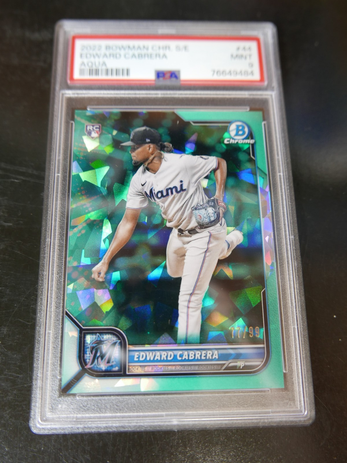 2022 BOWMAN CHROME SAPPHIRE ED AQUA #44 EDWARD CABRERA ROOKIE RC 51/99 PSA 9