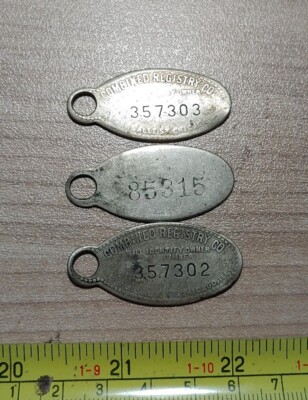 Vintage Combined Registry Co Chicago Advertising Metal ID Keychain Fob Lot