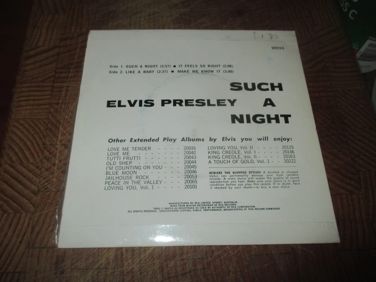 ELVIS PRESLEY SUCH A NIGHT EP RCA VICTOR RECORDS 20255 MADE IN AUSTRALIA (B)