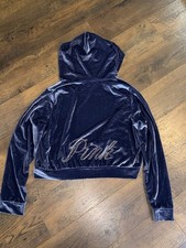 Victoria's Secret Pink Purple Velour Cropped Jacket Size Large Bling