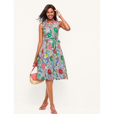 Talbots Paisley Floral Shirtdress Womens 16 Multicolor Ruffle Cotton Fit Flare