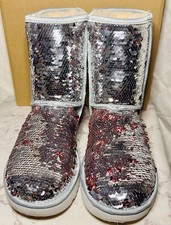UGG BOOT 1094982 SEQUIN CLASSIC SHORT SILVER PINK SPARKLE GLITTER BOOTS SZ 7