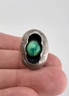 Vtg Navajo Sterling Silver Royston Turquoise Stamped Shadowbox Oval Ring
