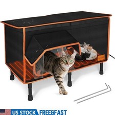 Heated Outdoor Cat House Waterproof Insulated Safe Haven Stray Cats Shelter New