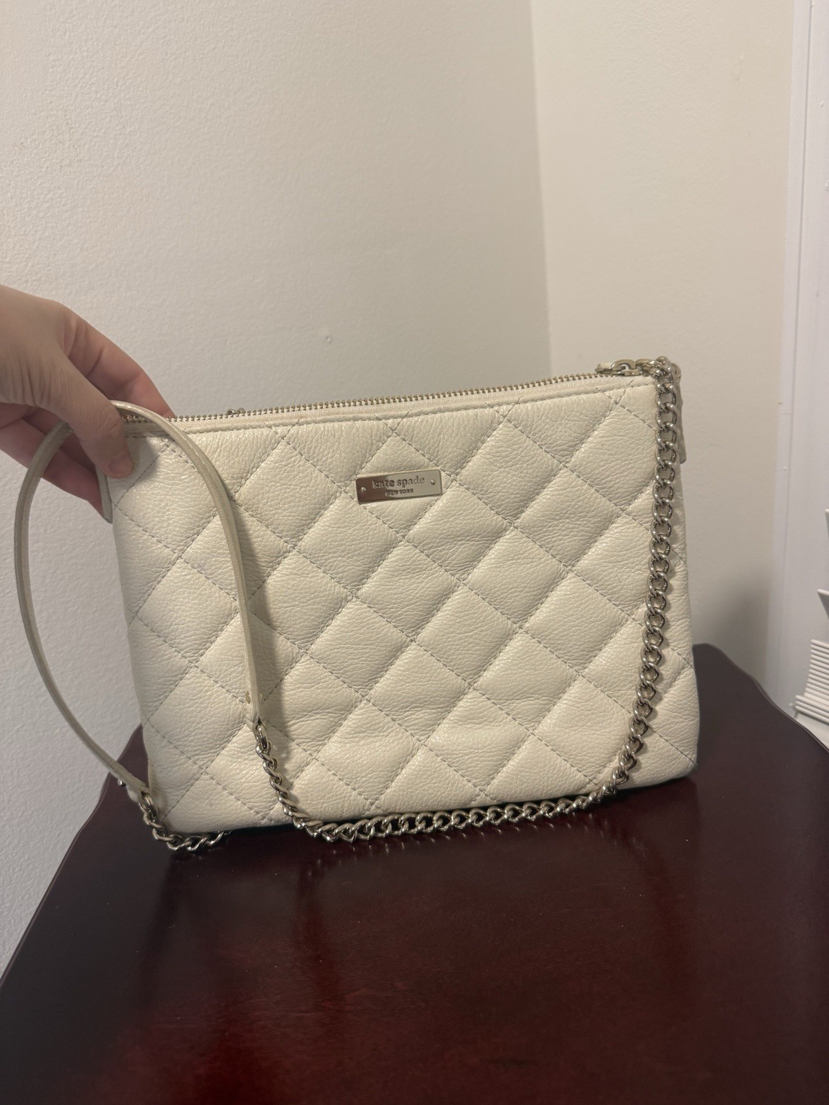 kate spade new york Ivory Quilted Chain Accent Rectangle Shoulder Bag