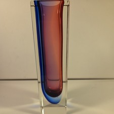 Mandruzzato Murano Style? Art Glass Vase Cobalt Blue & Pink Sommerso Block 8