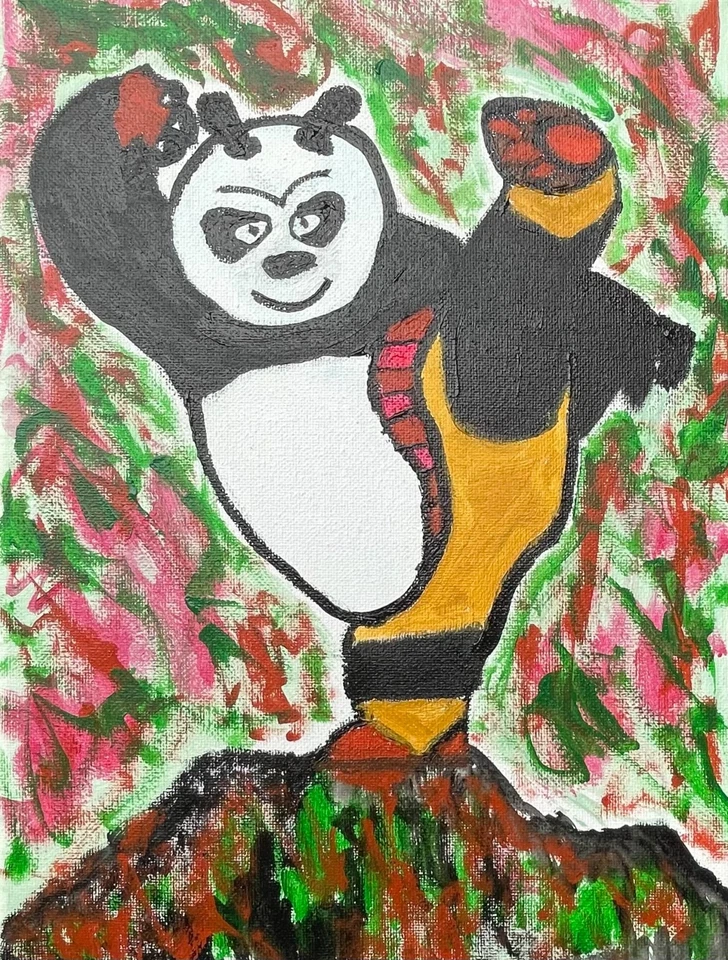 Arte Original "Kung Fu Panda" 9x12 Lienzo Expresionismo Diseño Abstracto Arte Hogar Foto 2 de 4
