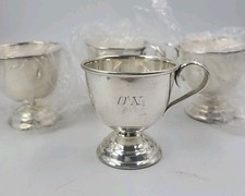 Lot of 4 Vintage Nickel Silver Footed Tea Cup Silverplate Barware MONOGRAMED