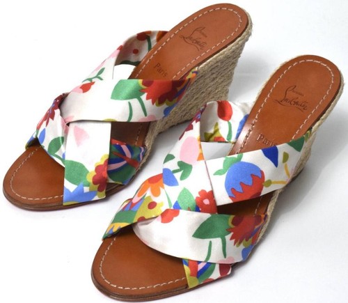 Sandali espadrillas Christian Louboutin Dispo Zeppa 85 con zeppa in raso floreale taglia 37 - Foto 2 di 9