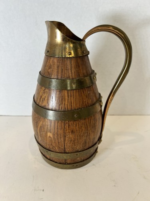 #ad Rare 1930#x27;s Antique Wood water Cider Wine barrel pitcher with copper handle $124.99