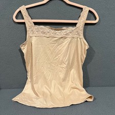 Vassarette Womens Lace Trim Camisole Nude Beige Tank Top Large 42 Coquette