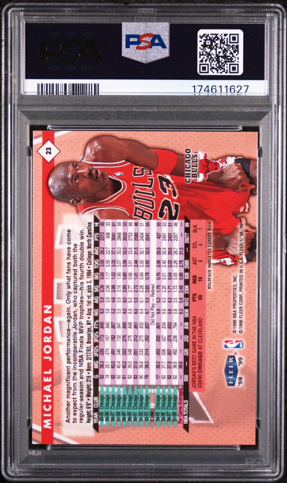 1998 FLEER TRADITION #23 MICHAEL JORDAN PSA 9 view 2