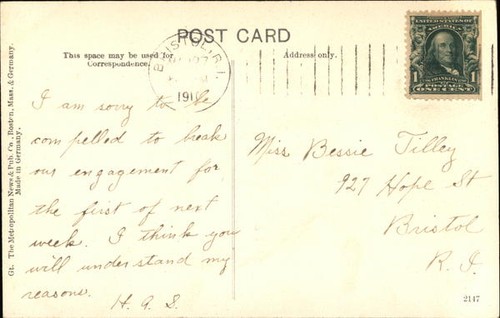 Bristol,RI Oliver School 1910 Bristol County Metropolitan News Co. 1c stamp - 第 2/2 張圖片