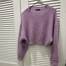 SHEIN Purple Wool Knit Cropped Pullover Sweat...