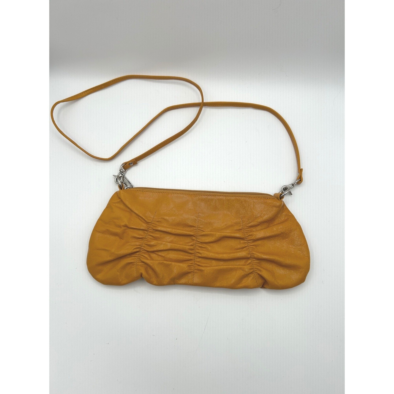 Hobo International Crossbody Bag Womens Small Yellow Leather Ruched Zipper Purse