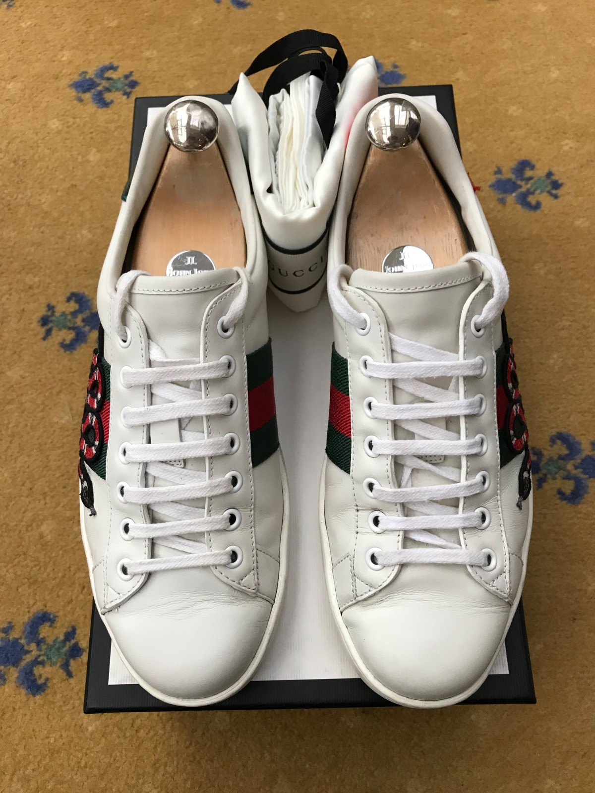 Gucci Ace Trainers Sneaker Shoes Snake Leather Web Green Red Mens UK 7 US 81 41