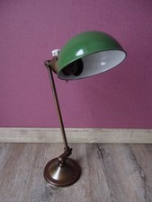 alte Schreibtischlampe Arbeitsleuchte biegbar zum anschrauben Messing / Emaille
