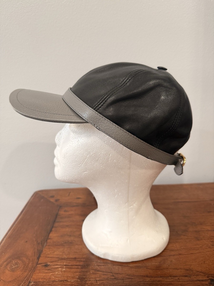 Authentic Gucci Diana Black and Gray Leather Baseball Cap size Large Authentic Gucci Logo Leather Diana Baseball Cap Hat Black  main image 2