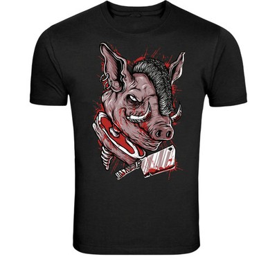 Evil Pig Butcher T-Shirt - Horror Pig With Cleaver Graphic Tee