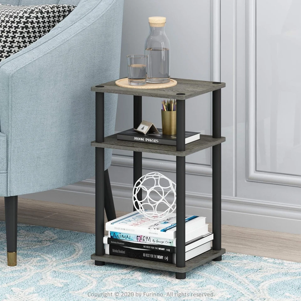 Furinno Just 3-Tier Turn-N-Tube 1-Pack, Plastic Poles, French Oak Grey/Black  - Image 2 of 4