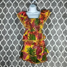 Farm Rio Two Piece Set Womens Small Tropical Pineapple Smocked Ruffle Crop Top