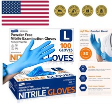 Medical Soft Max Nitrile Exam Gloves, 100 Count Latex-Free Powder-Free Non-St...