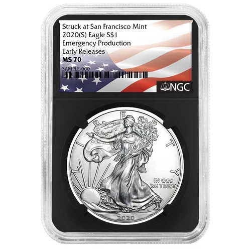 2020 (S) $1 American Silver Eagle NGC MS70 Emergency Production Flag ER Label...