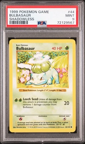 1999 Pokemon Game Bulbasaur #44 Base Set Shadowless PSA 9