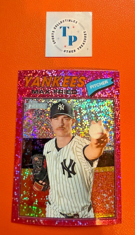 2026 Topps Heritage Chrome Pink Sparkle Refractors #130 Max Fried Yankees